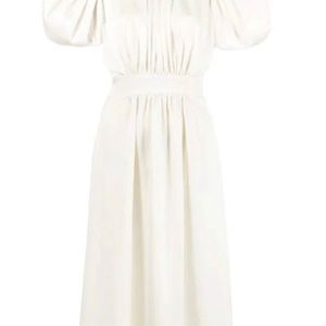 ROTATE BIRGER CHRISTENSEN Noon puff sleeve satin midi dress Egret White 10 EUC